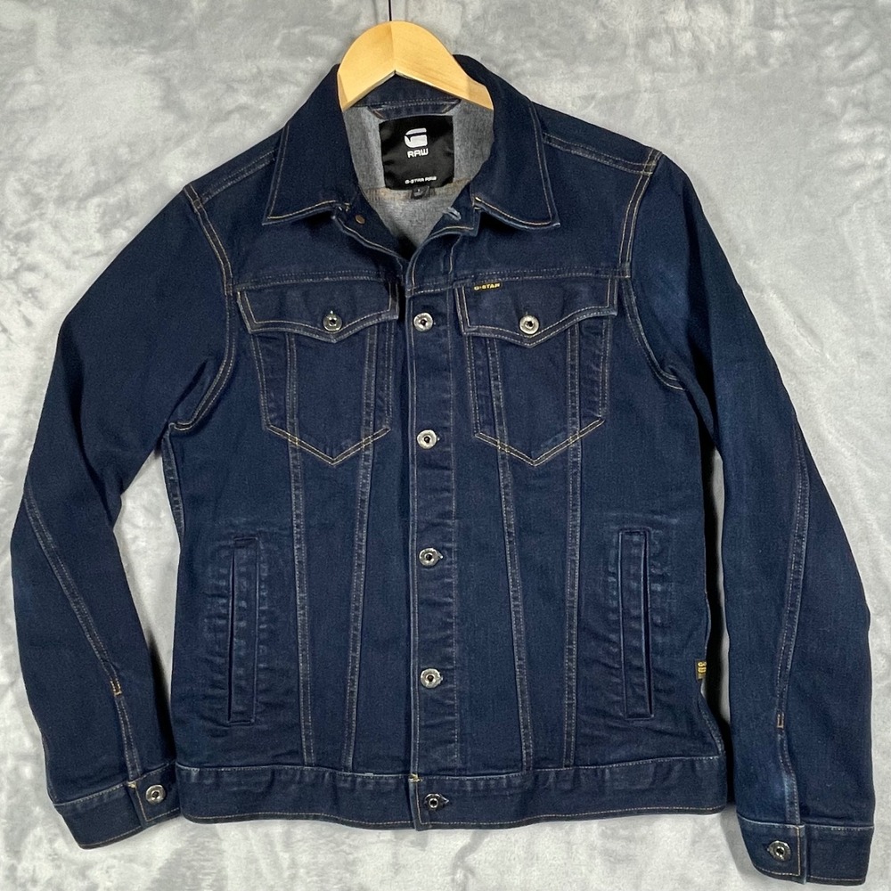G-Star Raw 3301 Slim JKT Mens Large Indigo Blue Denim Trucker Jacket D11150-C622
